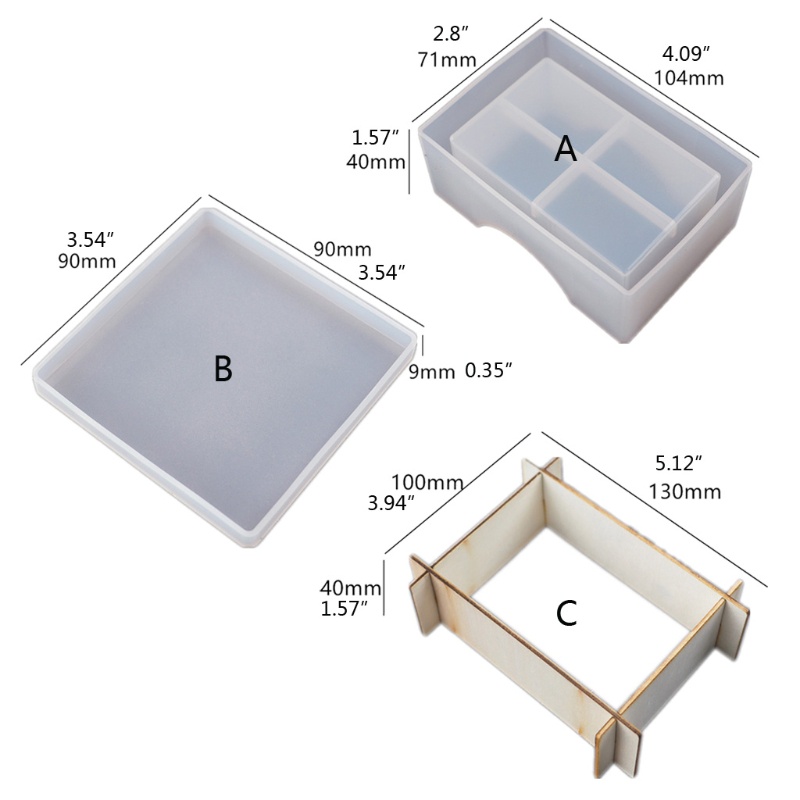 SIY  DIY Sqaure Coaster Box Molds Hold Up to 4 Coaster with Holder Epoxy Resin Moulds