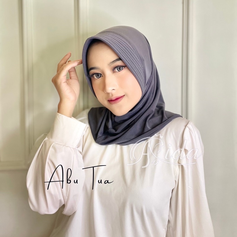 Jilbab Sport Volly Jersey Hijab Instant-Abu tua