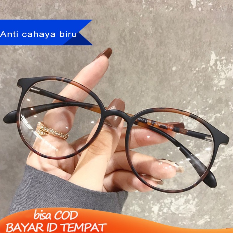 COD❤️kacamata Leopard TR90 Bahan Ultra Ringan Wanita Korea Retro Fashion Trendy Kaca mata Cahaya Anti-biru  Polos Baru Flat Light Unisex Kacamata Cahaya Anti-biru Murah Cwek Gaya 2022