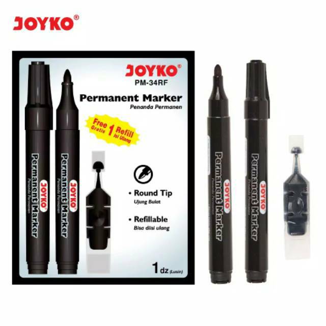 

Permanent Marker Spidol Permanen Joyko PM-34RF Refillable 1 Box 12 Pcs