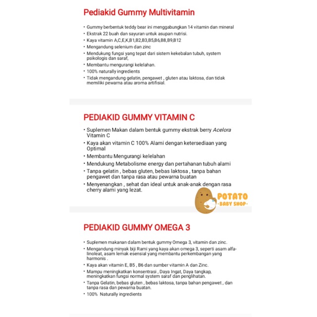 Pediakid Gummies - Multivitamin / Vitamin C / Omega 3 Gummy bear