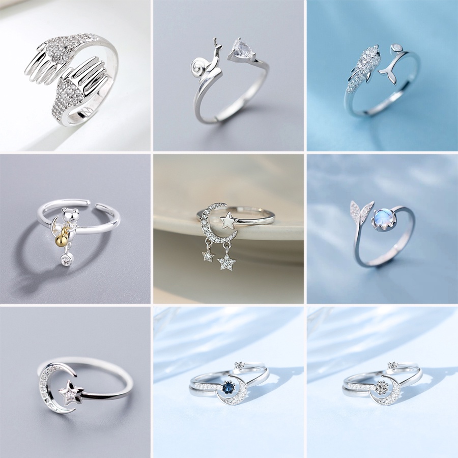 Cincin silver s925 Model Terbuka Dapat Disesuaikan Tahan Air Tidak Karat Desain Hewan daisy Untuk Pria Dan Wanita