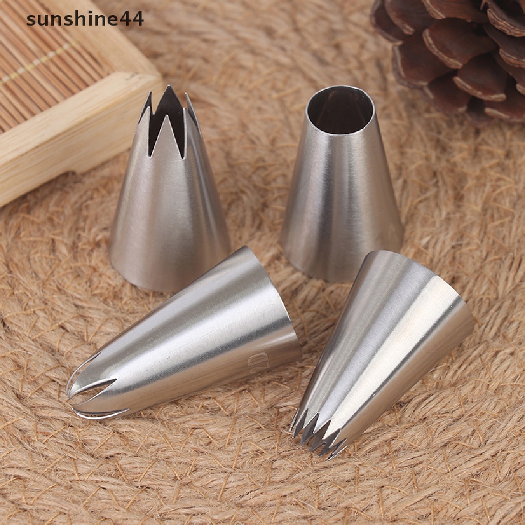 Sunshine 4Pcs Spuit Piping Medium Bahan Stainless Steel Untuk Dekorasi Kue