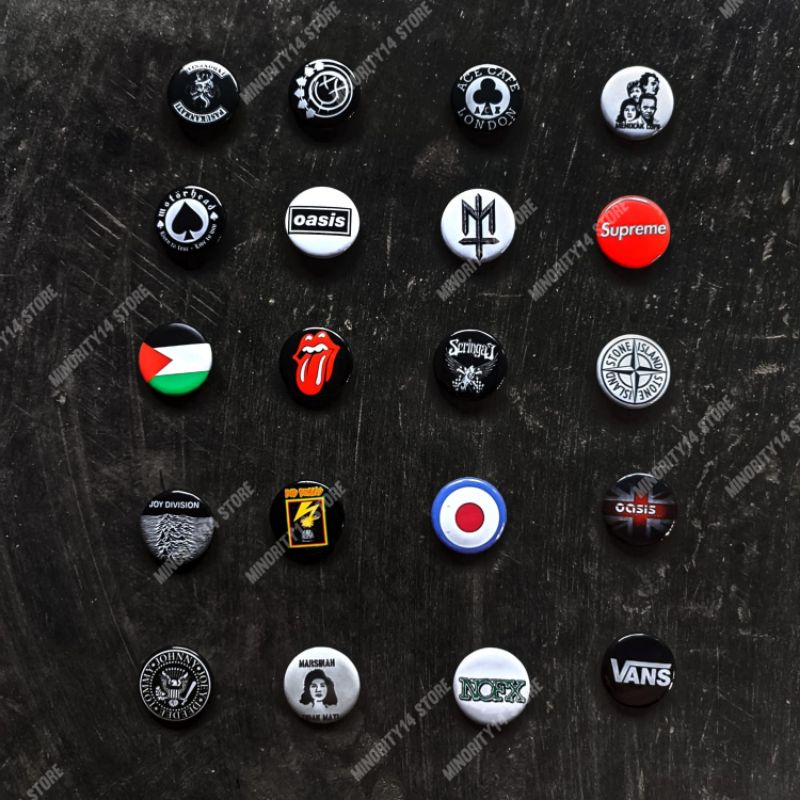 pin button musik band brand hypebeast tokoh skate 25mm