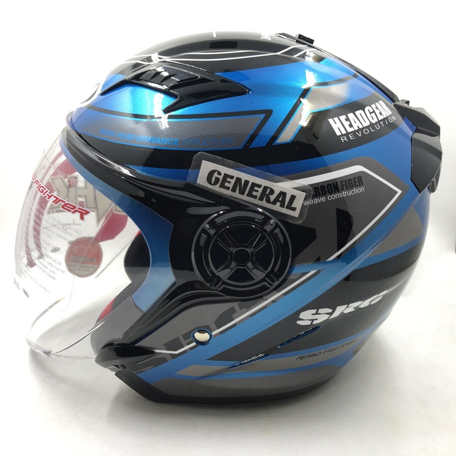 Helm NHK Gladiator Touring Blue Silver Half Face Double Visor SNI Dewasa Pria Wanita Helmet Original