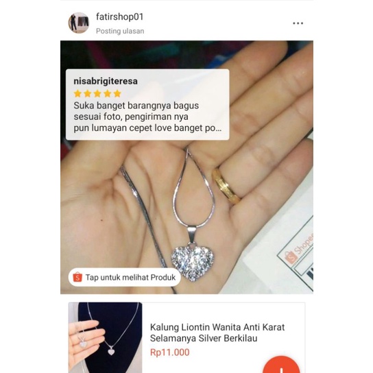 Kalung Liontin Wanita Anti Karat Selamanya Silver Berkilau