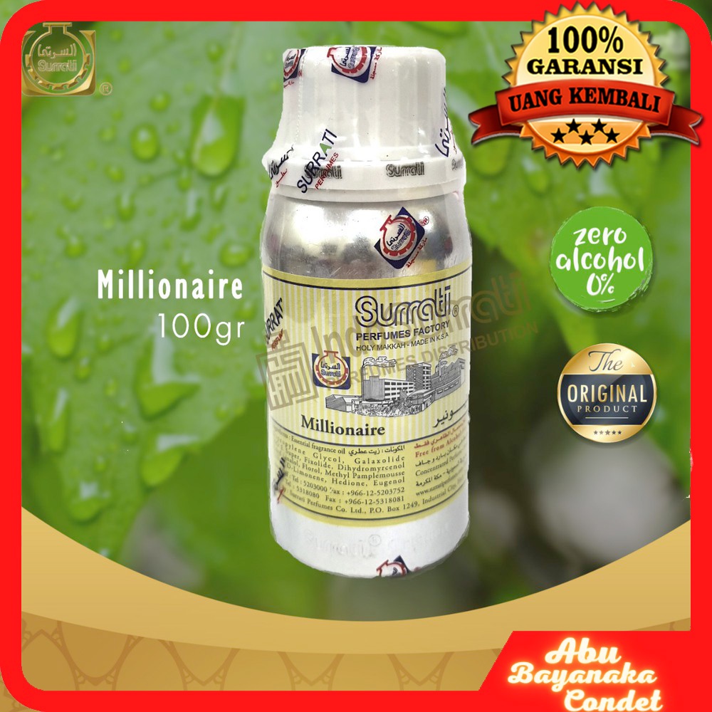 Parfum MILLIONAIRE 100gr By Surrati Factory Holly Makkah KSA | bibit minyak wangi NON ALKOHOL 100%