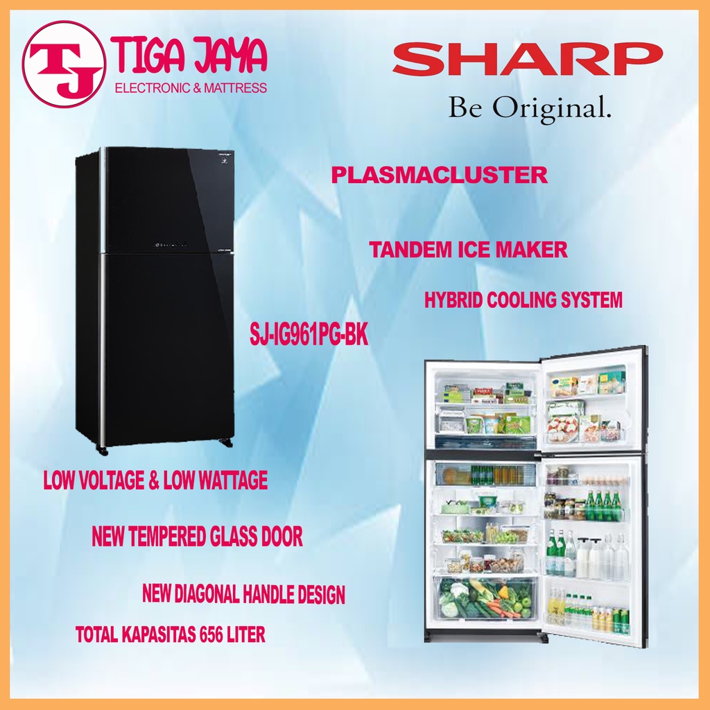 SHARP SJIG961PGBK KULKAS 2 PINTU INVERTER SJ IG961 PG BK SJ IG