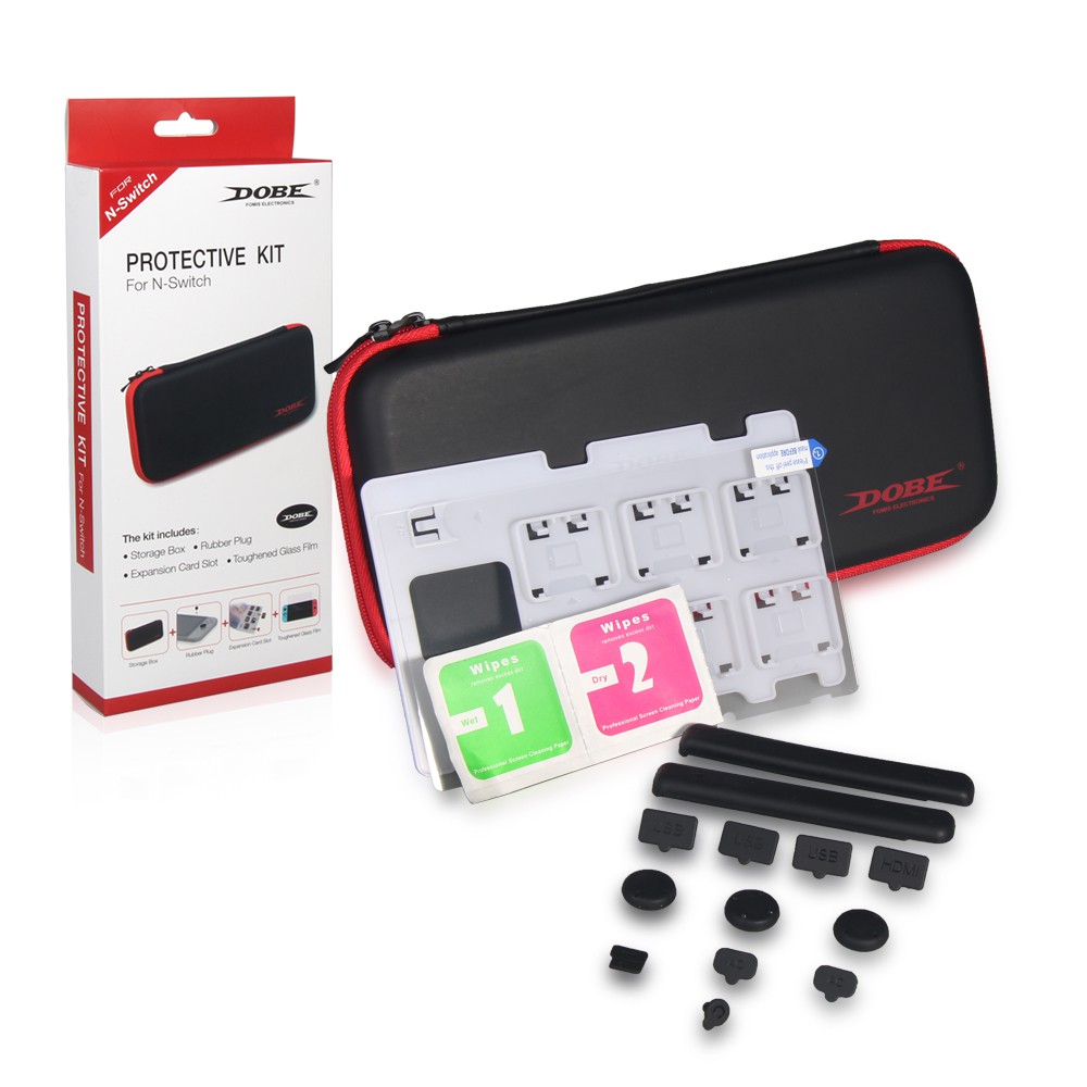 Dobe 4 in 1 Protective Kit Bag Memory Card Case Silicon Cap Tempered Glass TNS-874 Nintendo Switch