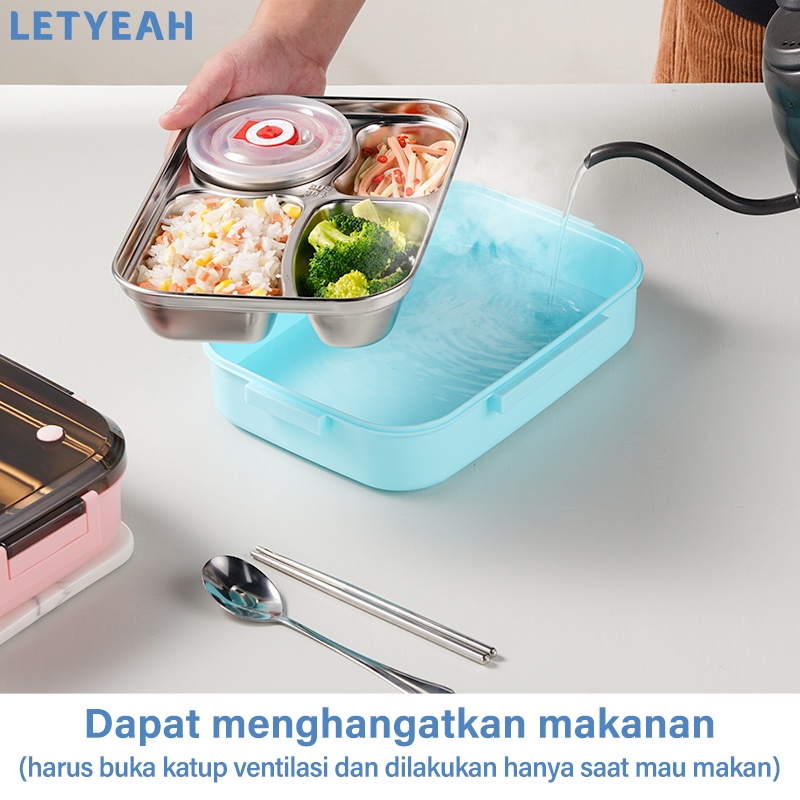 letyeah Lunch box set /1300ml kotak makan stainless dengan 800ml botol minum olahraga dan tas bekal