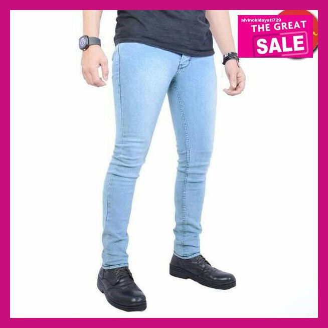 98Y8Yi8- Jeans / Celana Jeans Celana Levis Celana Jeans Slim Fit Pria Biru Muda - Biru Muda, Xxl