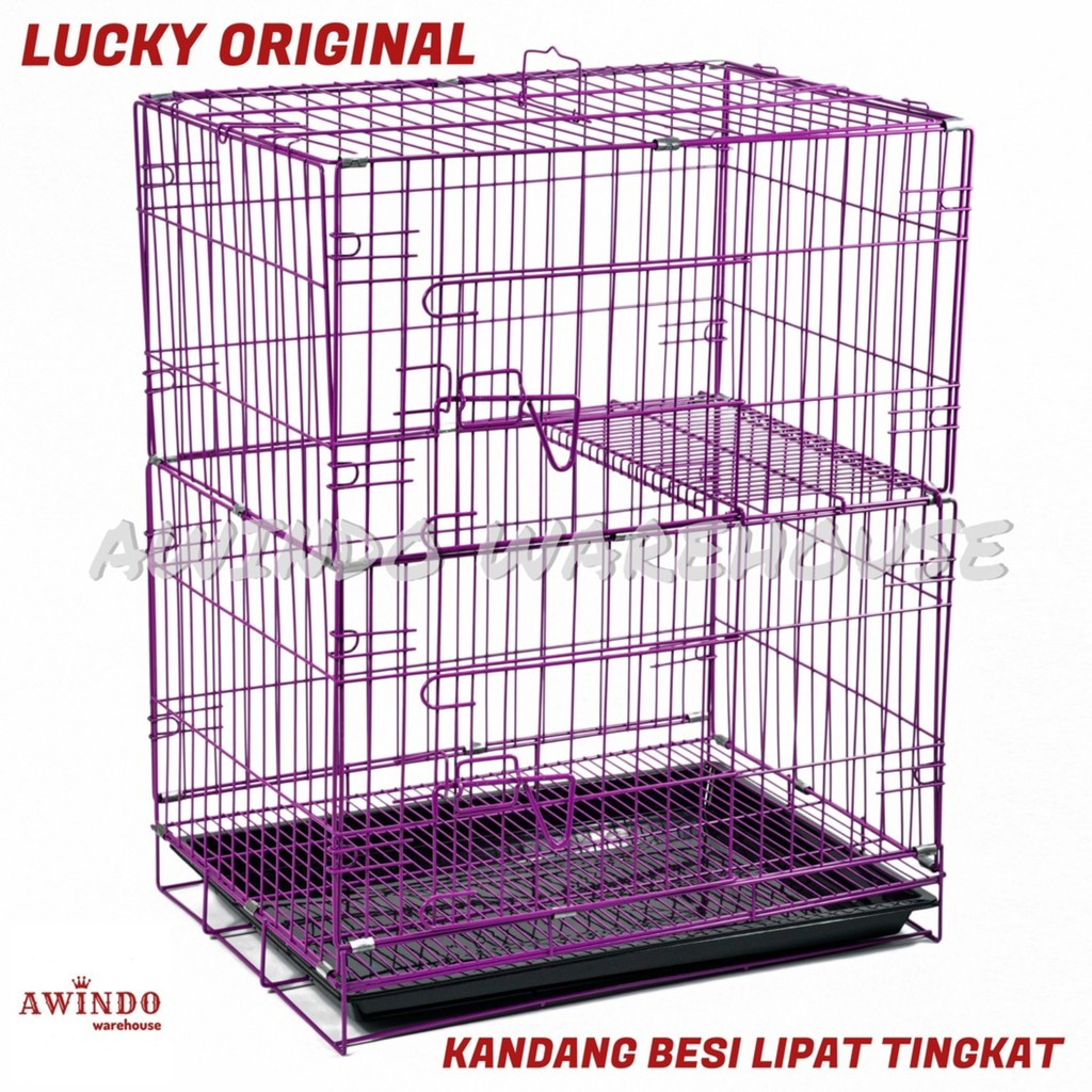 KANDANG BESI LIPAT SUPER TEBAL TINGKAT SIZE 60x75 ANJING KUCING LUCKY ORIGINAL 628