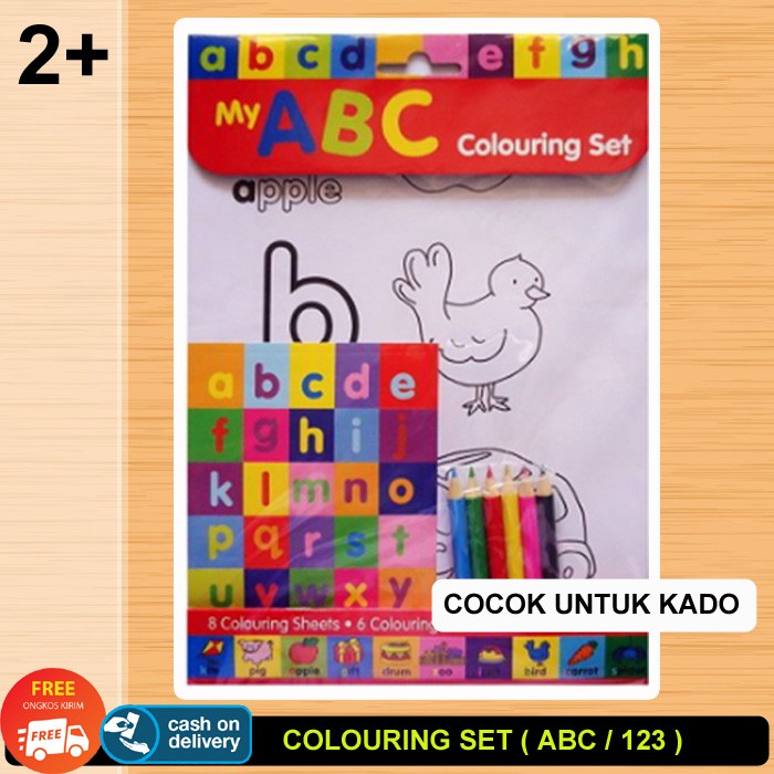 BUKU MEWARNAI ANAK ABC ALPHABET HURUF STICKER COLOURING BOOK IMPORT BUKU WARNA DAN STIKER PRESCHOOL