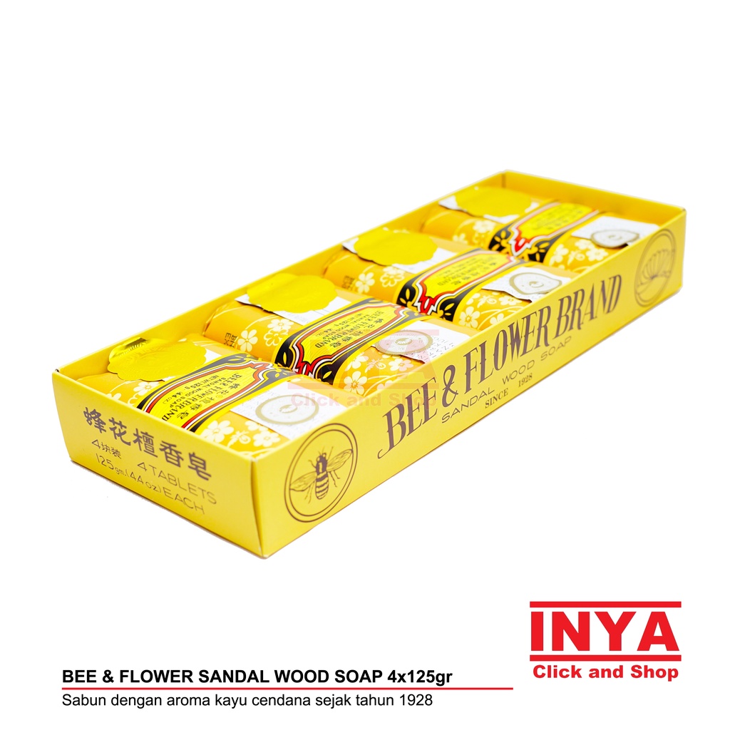 BEE &amp; FLOWER BRAND SANDAL WOOD SOAP 125gr CAP TAWON BOX isi 4 SABUN BATANG IMPORT