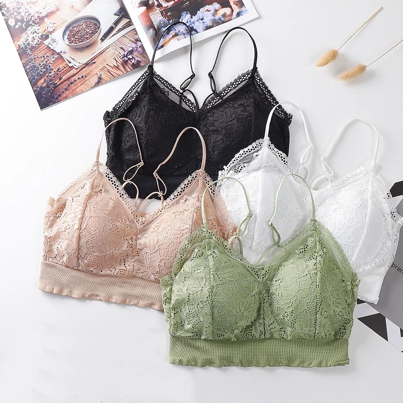 Bralette Import Lace Seamless Renda Bra Nirkabel Tanpa Kait Belakang Bra Model Gaya Korea Bh Wanita