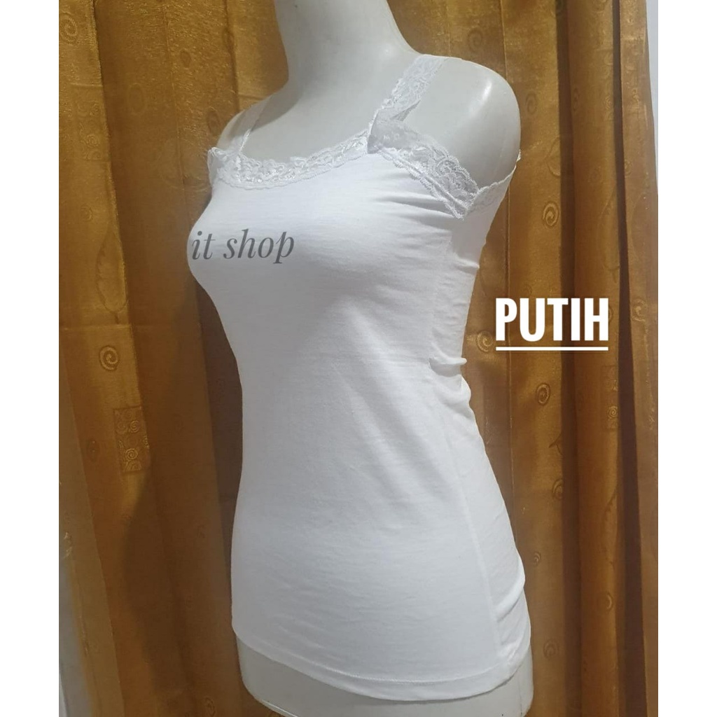 ITSHOPING - Tanktop Renda Wanita Harga Murah All Size Fit L-XL Tengtop Cewek Camisol Tali Renda TenkTop Renda-Putih Standar