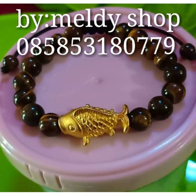 Gelang batu tiger eye ikan koi imitasi emas hongkong PREMIUM