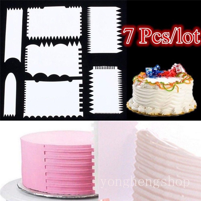 7 Pcs / set Alat Spatula Pengikis Pemotong Penghalus Tepi Kue Krim Mousse Pastry Untuk Dekorasi