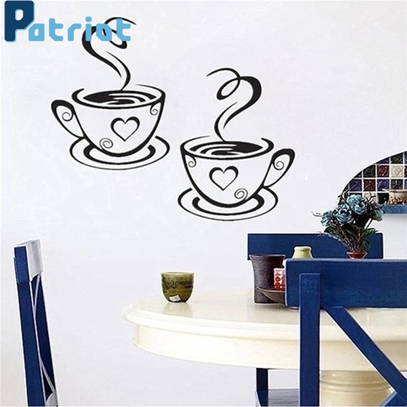 Stiker Dinding Desain Kartun Cangkir Kopi Teh Bahan Pvc Dengan Perekat