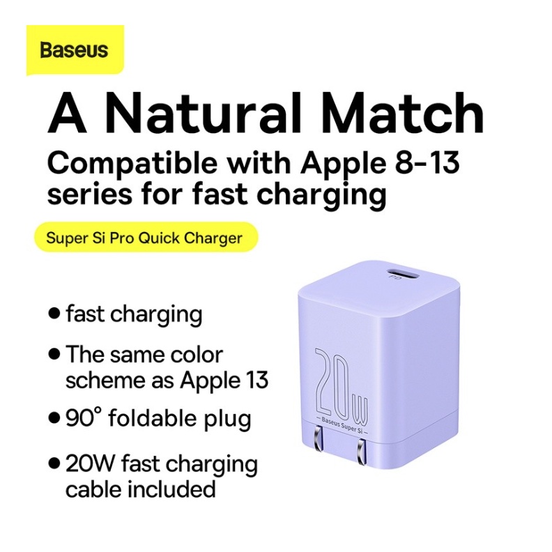 Charger Baseus Super Si pro QC 1C 20W + Cable C to Lightning CN CCSP03