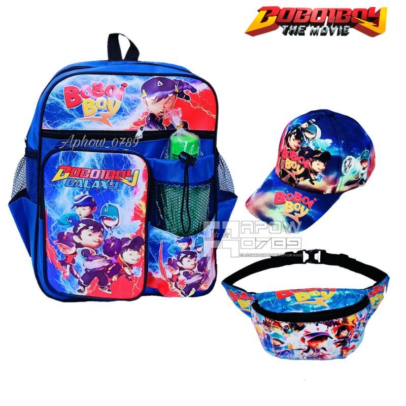 COD | Paket Hemat 3in1 Tas ransel Anak laki laki Sekolah Boboiboy/free topi dan Tas Waist bag/ Real pict