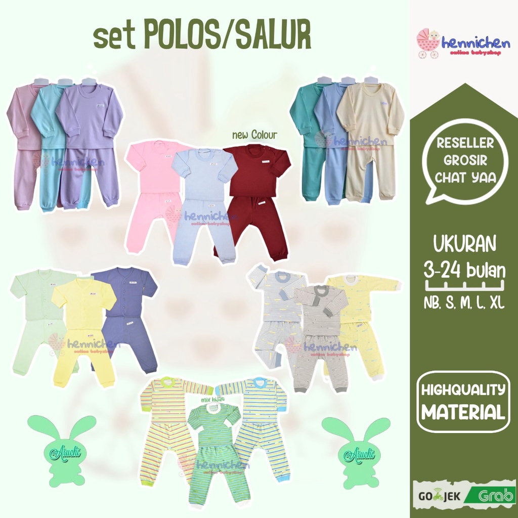 SETELAN ARUCHI POLOS / SALUR PANJANG &quot; BOY GIRL &quot; S M L ( 3-12 Bulan )