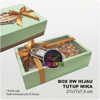 

BOX DW KUE KERING SOUVENIR IVORY HIJAU + TUTUP MIKA 27x17x7,5 CM