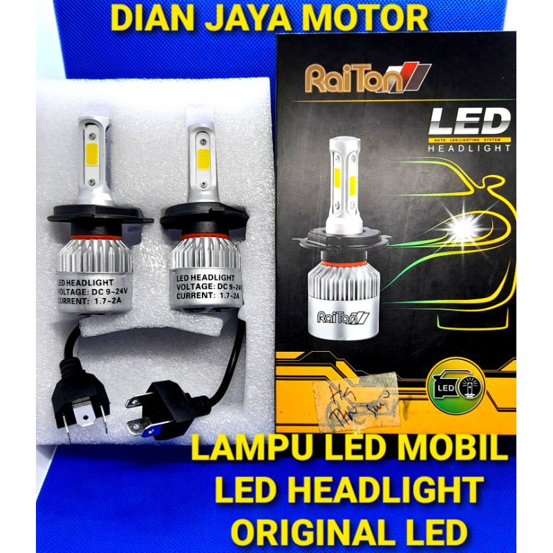 LAMPU LED BOHLAM MOBIL HEADLIGHT 2 PCS AVANZA GRANDNEW LAMPU UTAMA MOBIL LED H4 MEREK RAITON ORIGINA