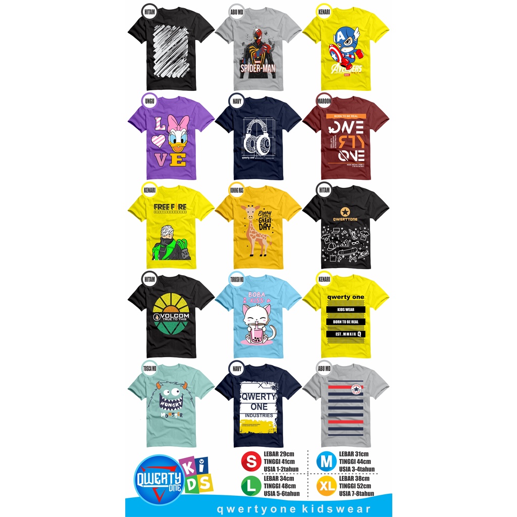 Kaos Anak Distro Karakter Motif Random