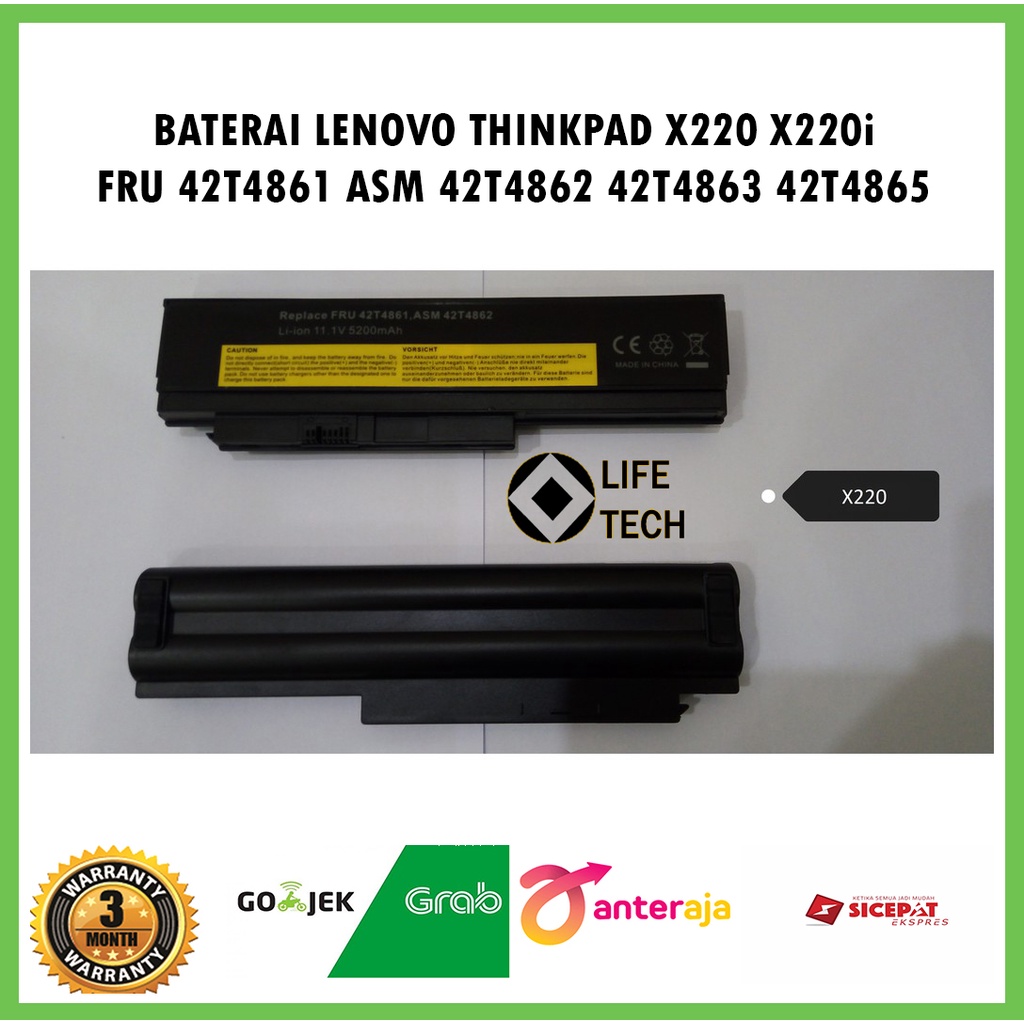 Baterai Battery Batrai Laptop Notebook Lenovo X220 X220i FRU 42T4861 ASM 42T4862 42T4863 42T4865 SERIES 29+