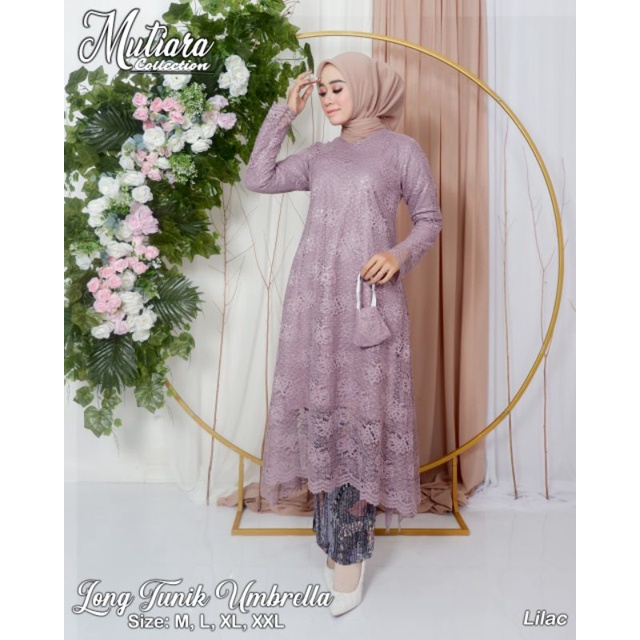 Zaja - Set Kebaya Long Tunik Umbrella Mewah &amp; Anggun One Set Long Tunik Rok Batik Sutra Baju Setelan Kebaya Modern Long Tunik Rok Sutra Setcel Kebaya Rok Batik Cantik