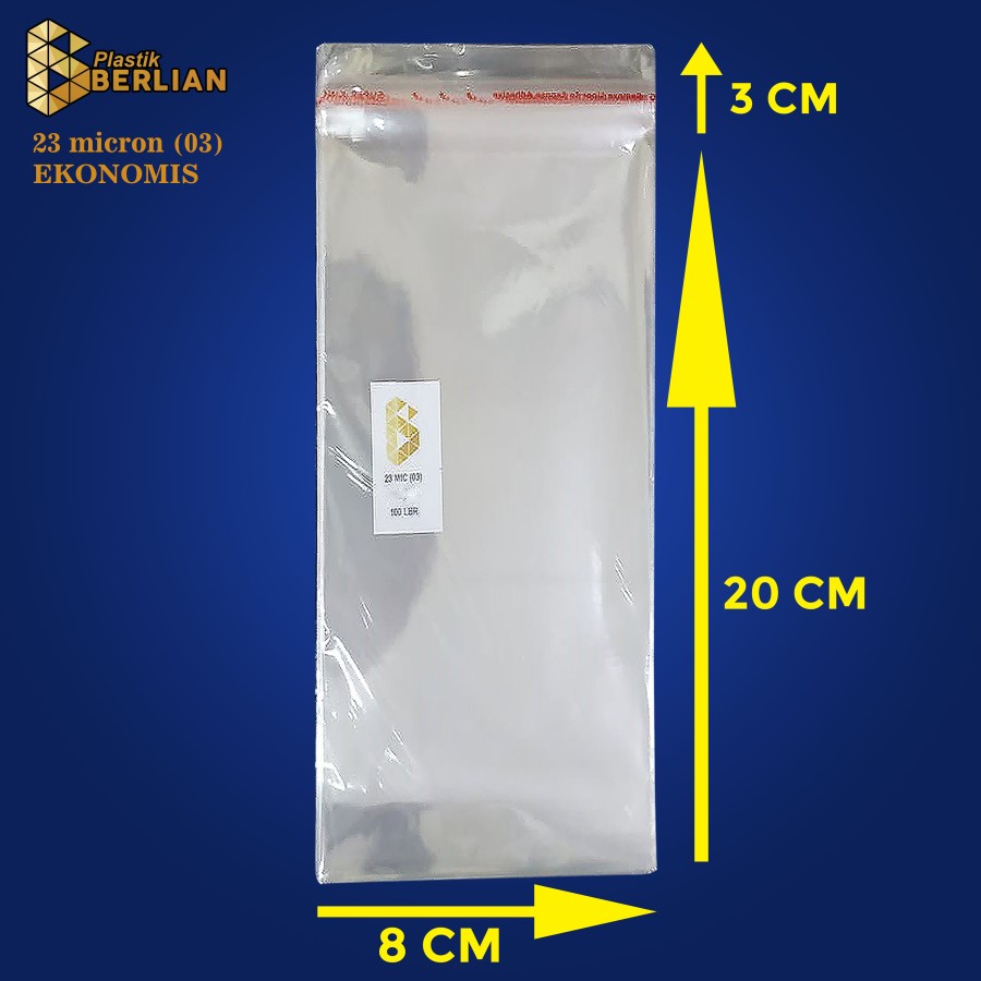 

8 x 20 cm Plastik OPP EKONOMIS 23micron (100 lbr) (lem/seal)
