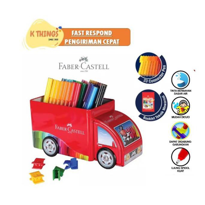 

(PERALATAN MENGGAMBAR) FABER CASTELL TRUCK TIN CONNECTOR PEN SPIDOL WARNA KADO ANAK 33 WARNA