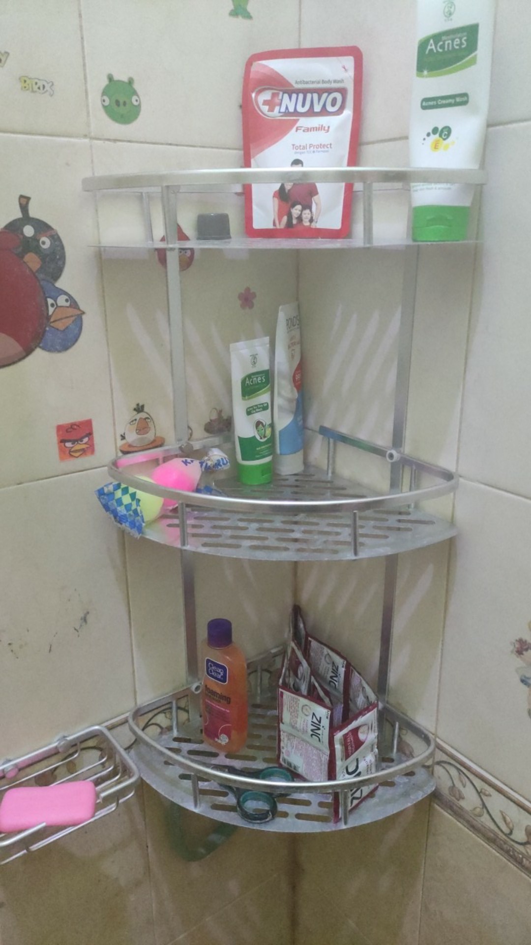 Rak Dinding Sudut Siku 3 Susun Toilet Wc Kamar Mandi Aluminium M48