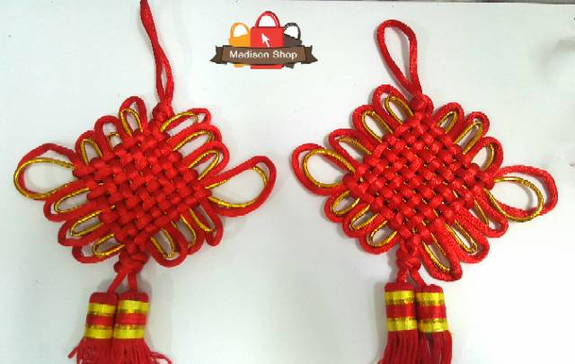 CHINESE KNOT MERAH EMAS LUCKY CHARM GANTUNGAN HOKI HIASAN PARCEL IMLEK DEKORASI MURAH GROSIR