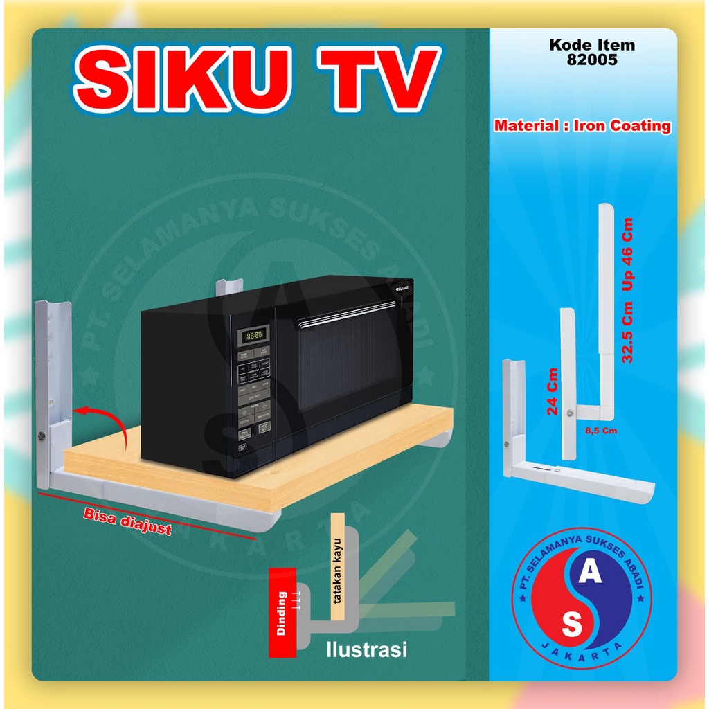 Ambalan Bracket Siku L Lipat / Bracket Beban Berat / Bracket TV Gantung / Siku rak lipat 8 inc per p