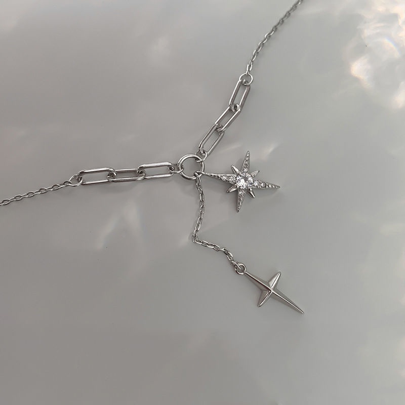 Kalung Liontin Bintang Bahan Alloy Aksen Berlian Imitasi Untuk Wanita
