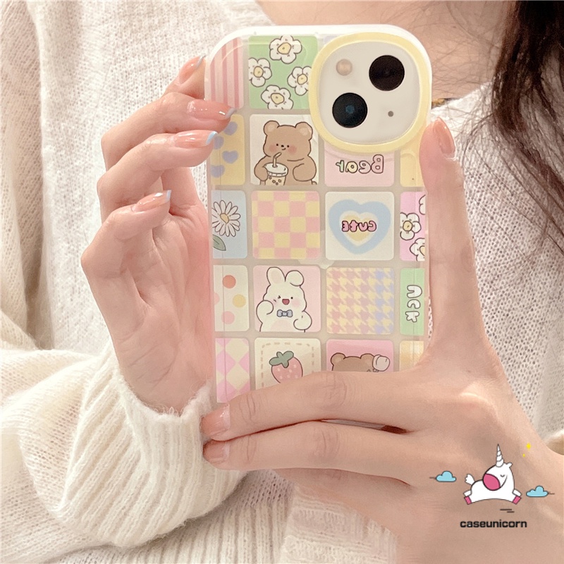 Case Kotak-Kotak Lucu Samsung A14 A13 A04 A12 A04S A50 A50s A30s M23 A33 A53 A73 5G A32 A52 A72 A20 A30 A31 A21s A10s A51 A20s A11 A71 A52s A22 M32 A03s A02s M22 A03 A23 Bear Bunny Cover