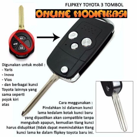 Flipkey Toyota Inova 3 Tombol Casing Kunci Lipat