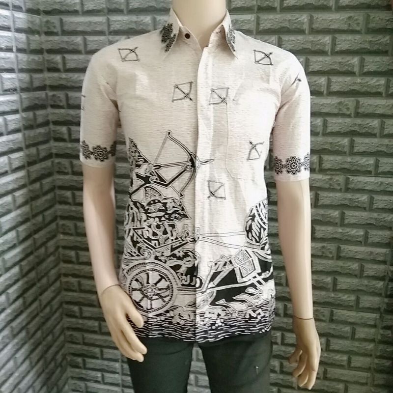 BAJU BATIK PRIA DISTRO MOTIF WAYANG MANAH PUTIH SIZE S M L XL XXL