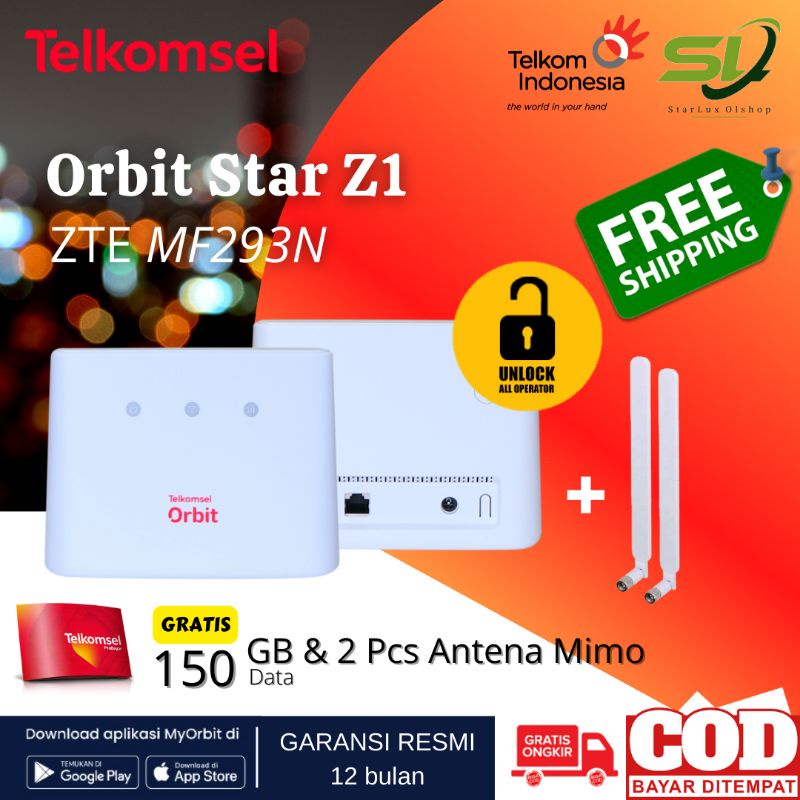 MODEM WIFI ZTE 4G TELKOMSEL ORBIT STAR Z1 MF293N + 2PCS ANTENA | UNLOCK SEMUA OPERATOR FREE KUOTA 15