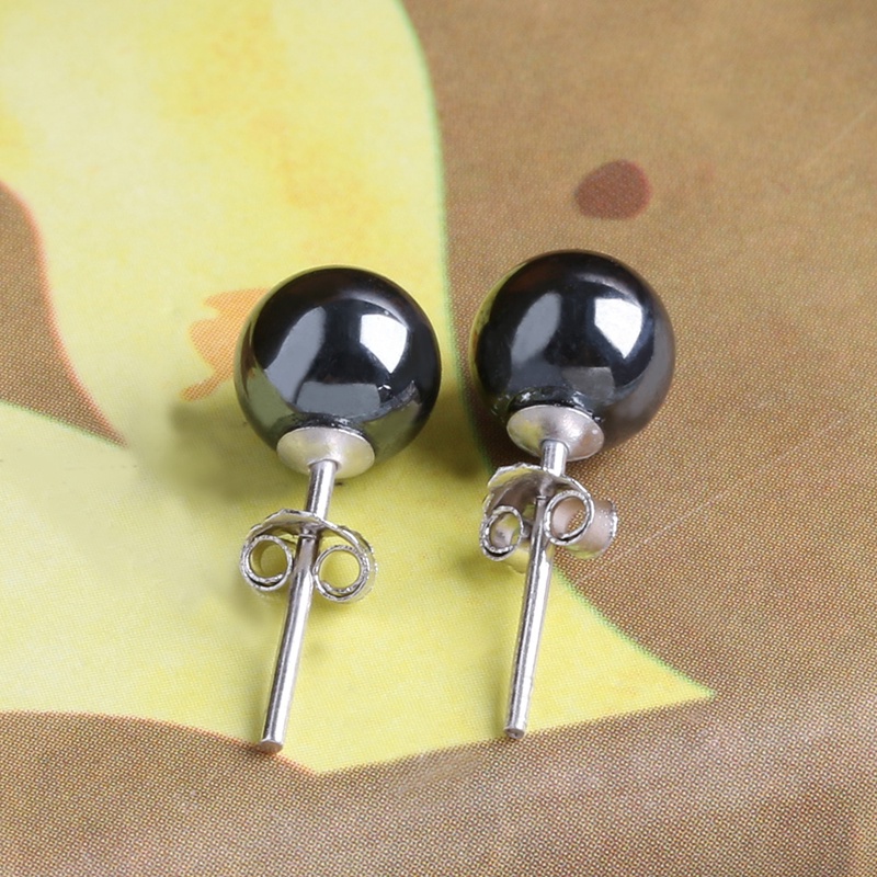 SIY  Elegant Hematite Silver Round Earrings Ear Studs 0.24&quot; 6mm