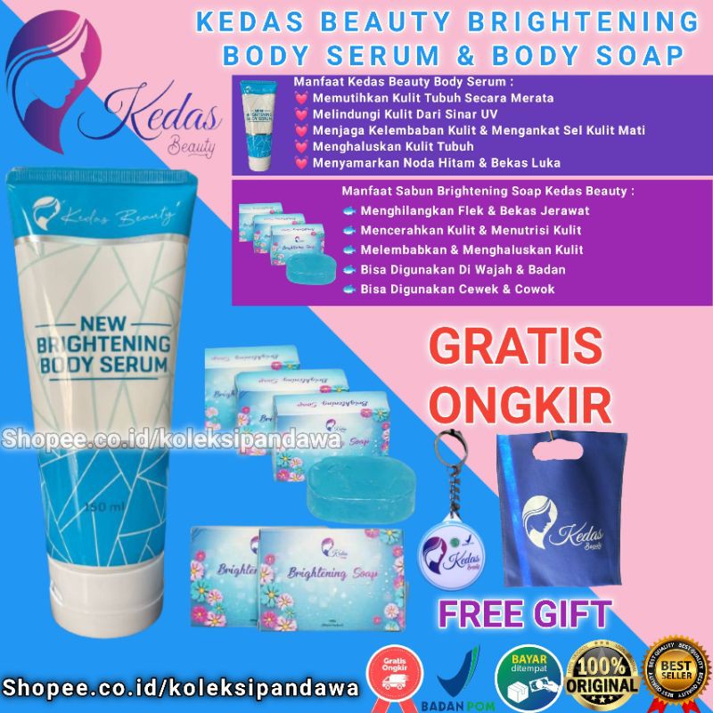 KEDAS BEAUTY SEPAKET BODY SCRUB KEDAS BEAUTY BODY SERUM SABUN PEMUTIH BADAN DAN WAJAH KEDAS BEUTY-Sabun + Serum + Gift