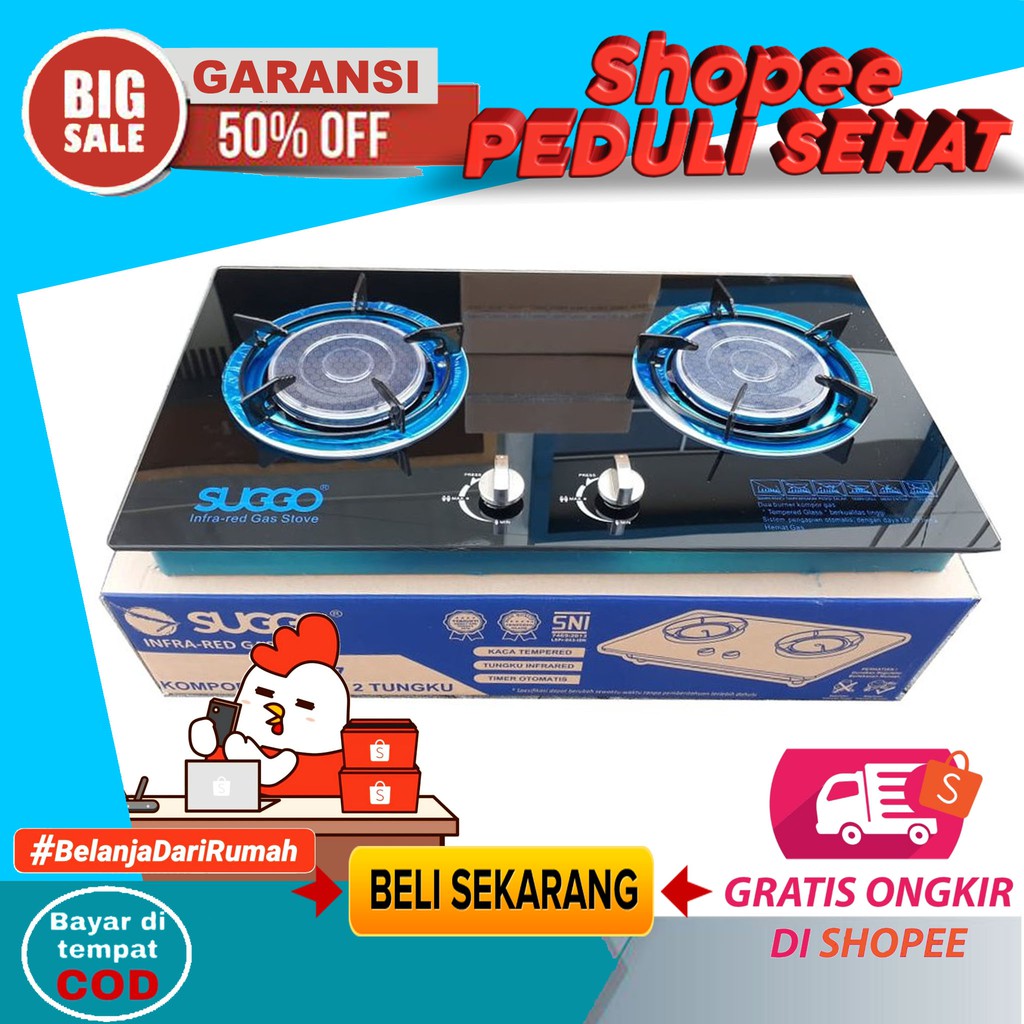Kompor Gas Kaca Tanam Suggo 2 Tungku Infrared Tahan Beban 120 Kg Lebih
