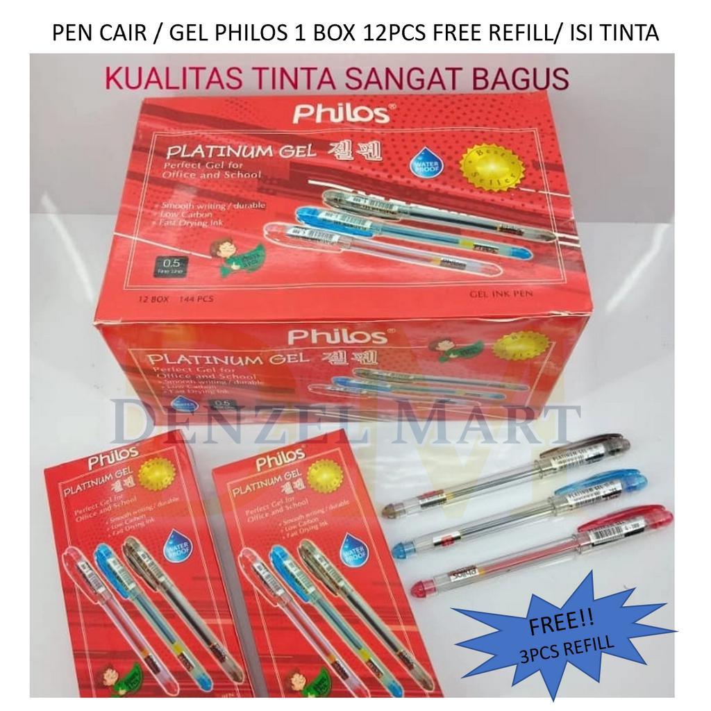 

Pulpen pen Tinta Cair Philos Platinum Gel 0,5mm hitam BONUS REFILL