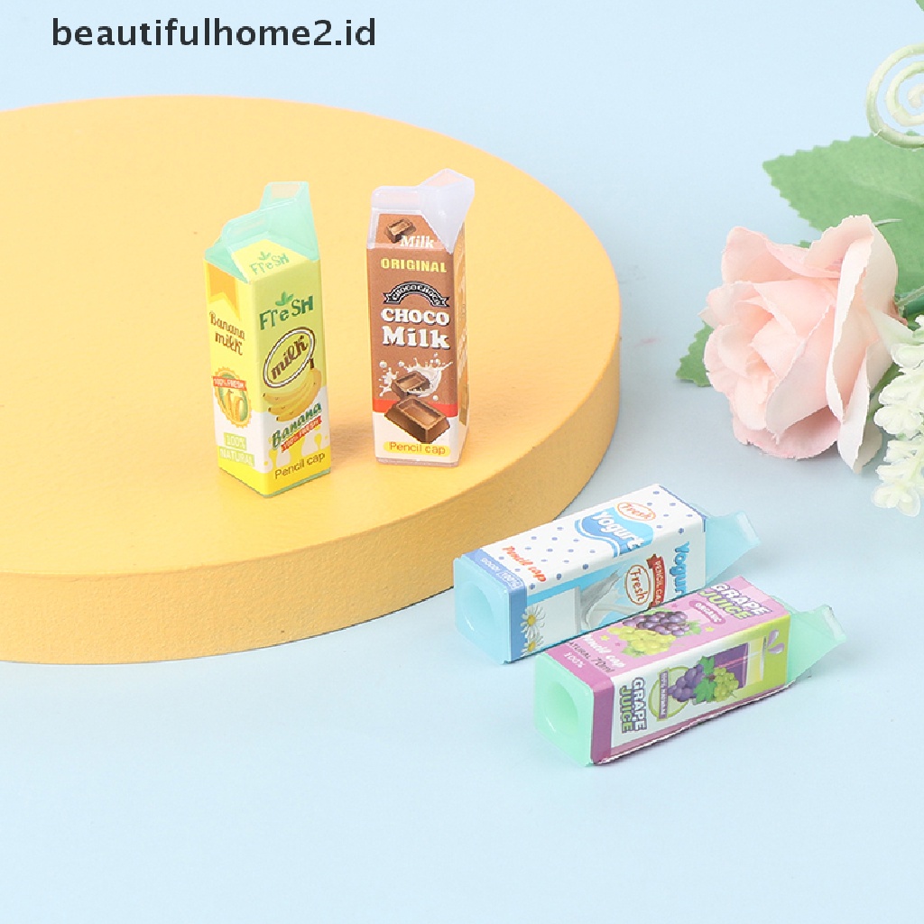 (Beautifulhome2.Id) 4pcs / Set Mainan Miniatur Kotak Susu / Buah Untuk Aksesoris Rumah Boneka