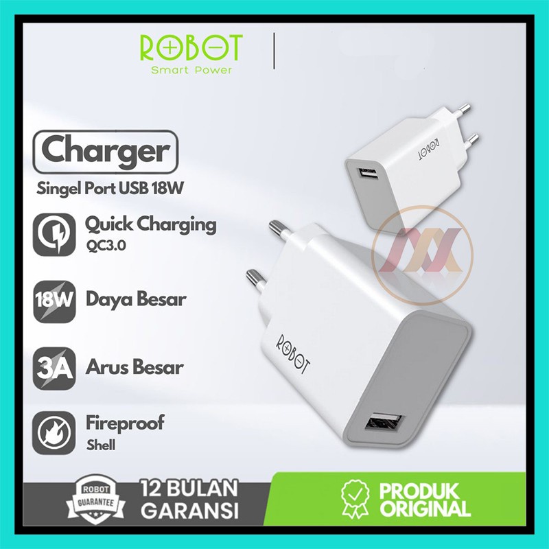 NA - Adapter Charger 18w Single USB Quick Fast Charging 3A Robot F1