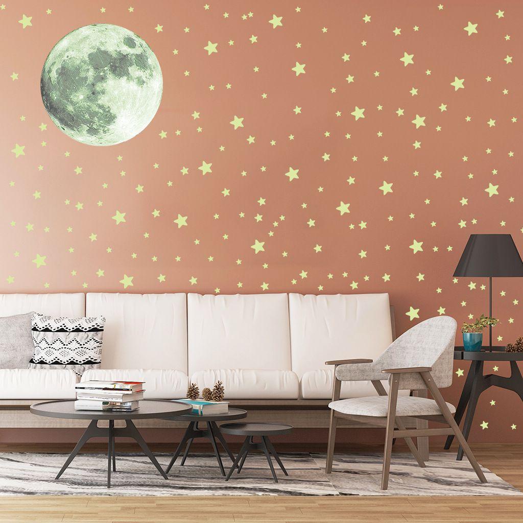 Bulan Bintang Stiker Dinding Perekat Diri Dekorasi Rumah Kamar Tidur Anak Glow In Dark