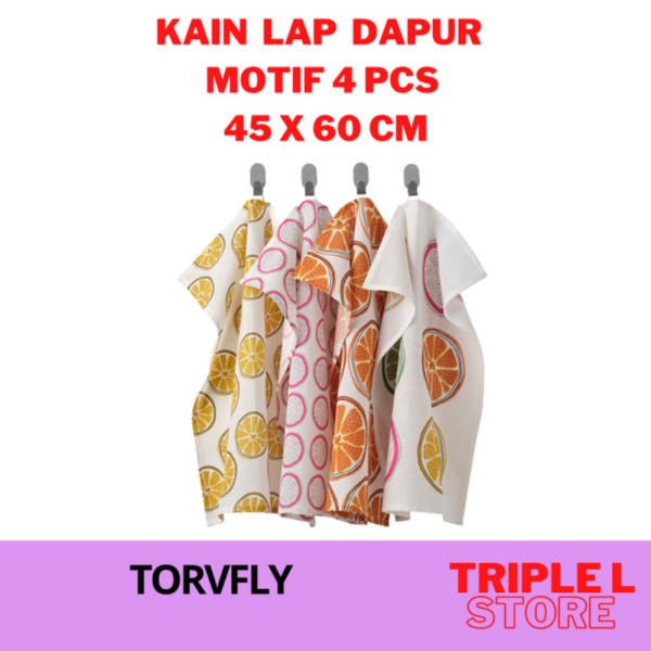 Dijual Kain Lap Serbet Dapur Piring Bahan Katun 4 Pcs Motif Orange Tea Towel Murah