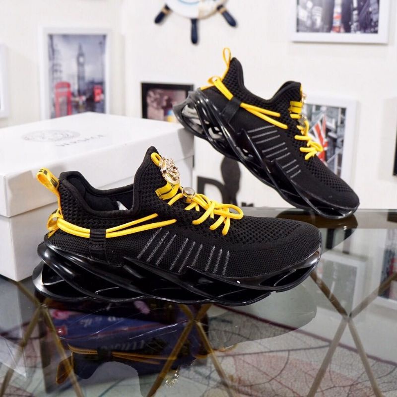 sepatu pria sneaker cowok shoes men lv kualitas mirror hitam lis kuning